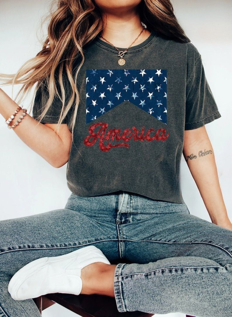 Independence Day Flag And Letter Print T-shirt