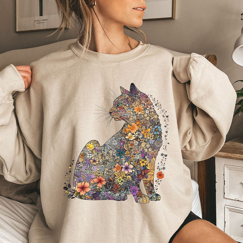 Floral Cat Mom Cat Lover Sweatshirt