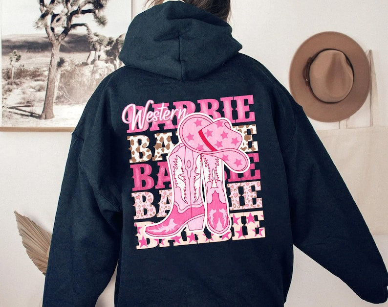 Western Barbie Cowgirl Print Hoodie